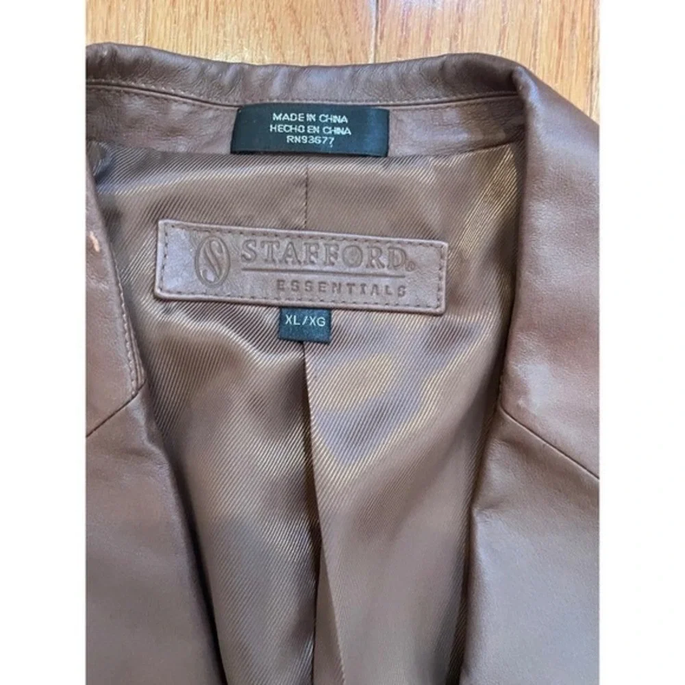 Stafford Essentials Mens Brown Genuine Leather‎ Blazer Jacket XL Full Grain